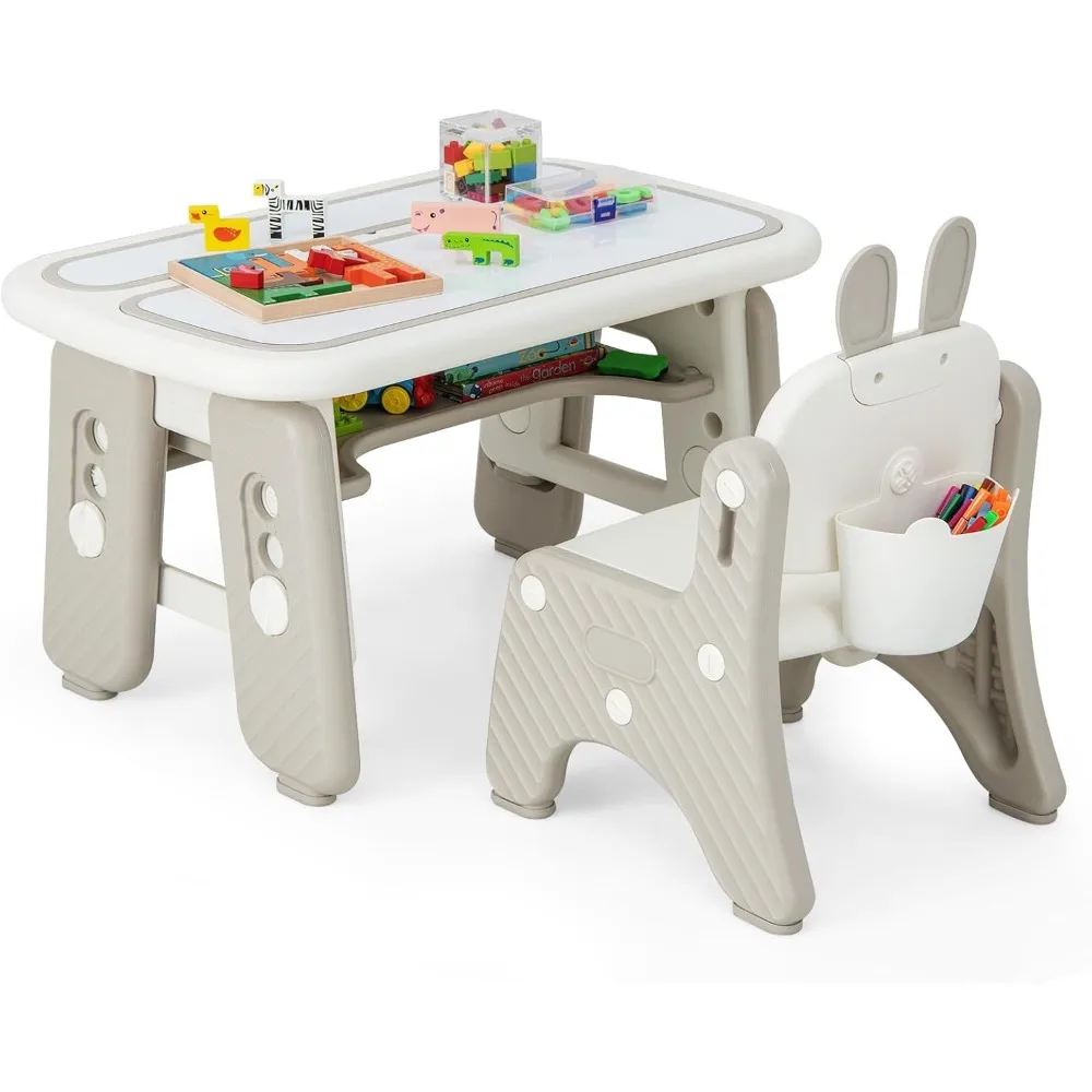 Costzon Kids Table and Chair Set, Graffiti Activity Table w/Flip-Top Tabletop Bookshelf, Erasable Magnetic Drawing Board