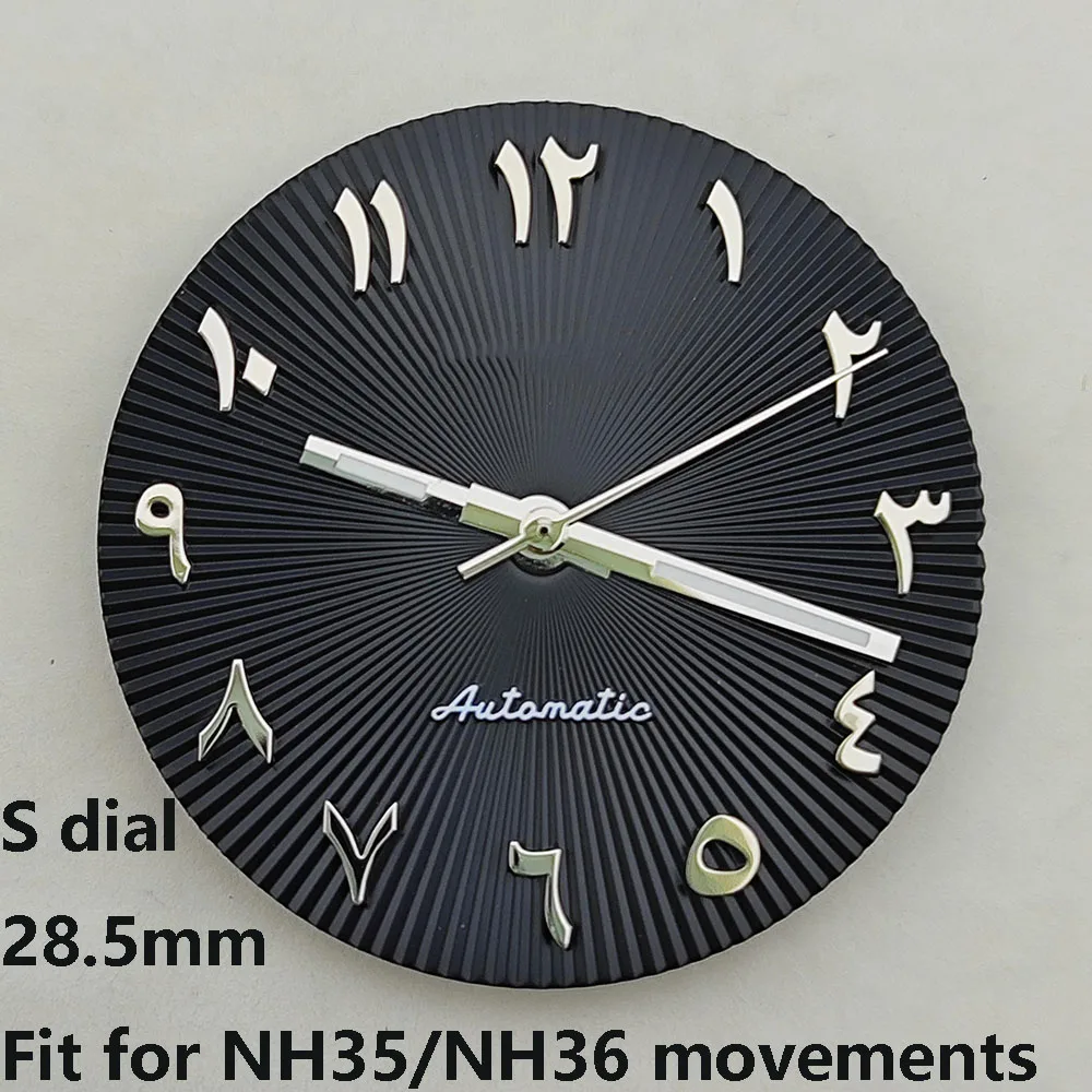 Mostrador NH35 de 28,5 mm mostrador S prata alfabeto árabe adequado para movimento NH35 NH36