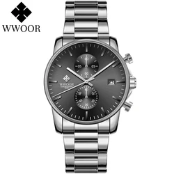WWOOR-reloj deportivo de cuarzo para hombre, cronógrafo de acero inoxidable, con fecha, a la moda, de negocios
