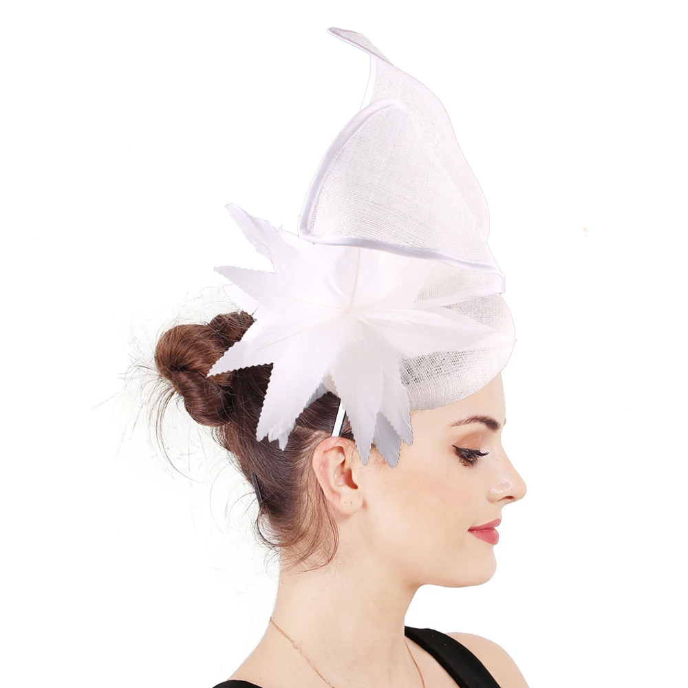 White Bridal Feather Fascinator Hats Women Hair Accessories Wedding Millinery Ornaments Headpieces Linen Dance Party Hairpins