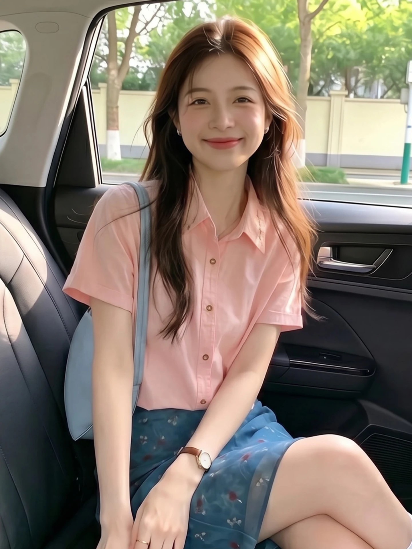 

Loose Fit Korean Style Embroidered Neck Short Sleeve Cotton Linen Shirt Women Summer Dopaamine Pink Slimming Top