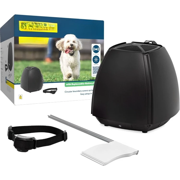 Stay & Play Wireless Pet Fence & Replaceable Battery Collar - Circular Boundary Secures up to 3/4 Acre, No-Dig, for Dogs 5lbs