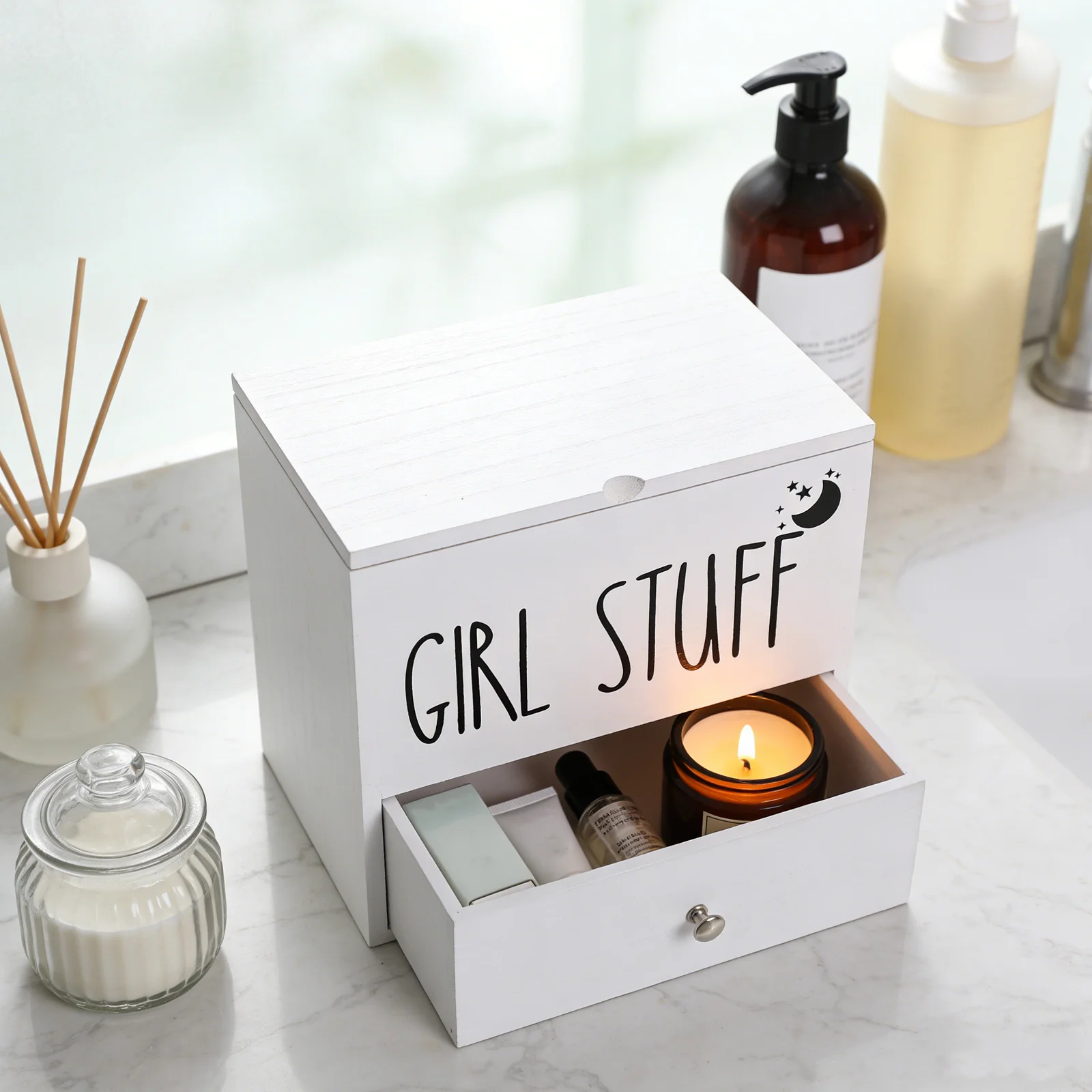 

Wooden Tampon Holder For Bathroom Feminine Product Storage Organizer Pad Container With Lid Moistureproof Small Bathroom