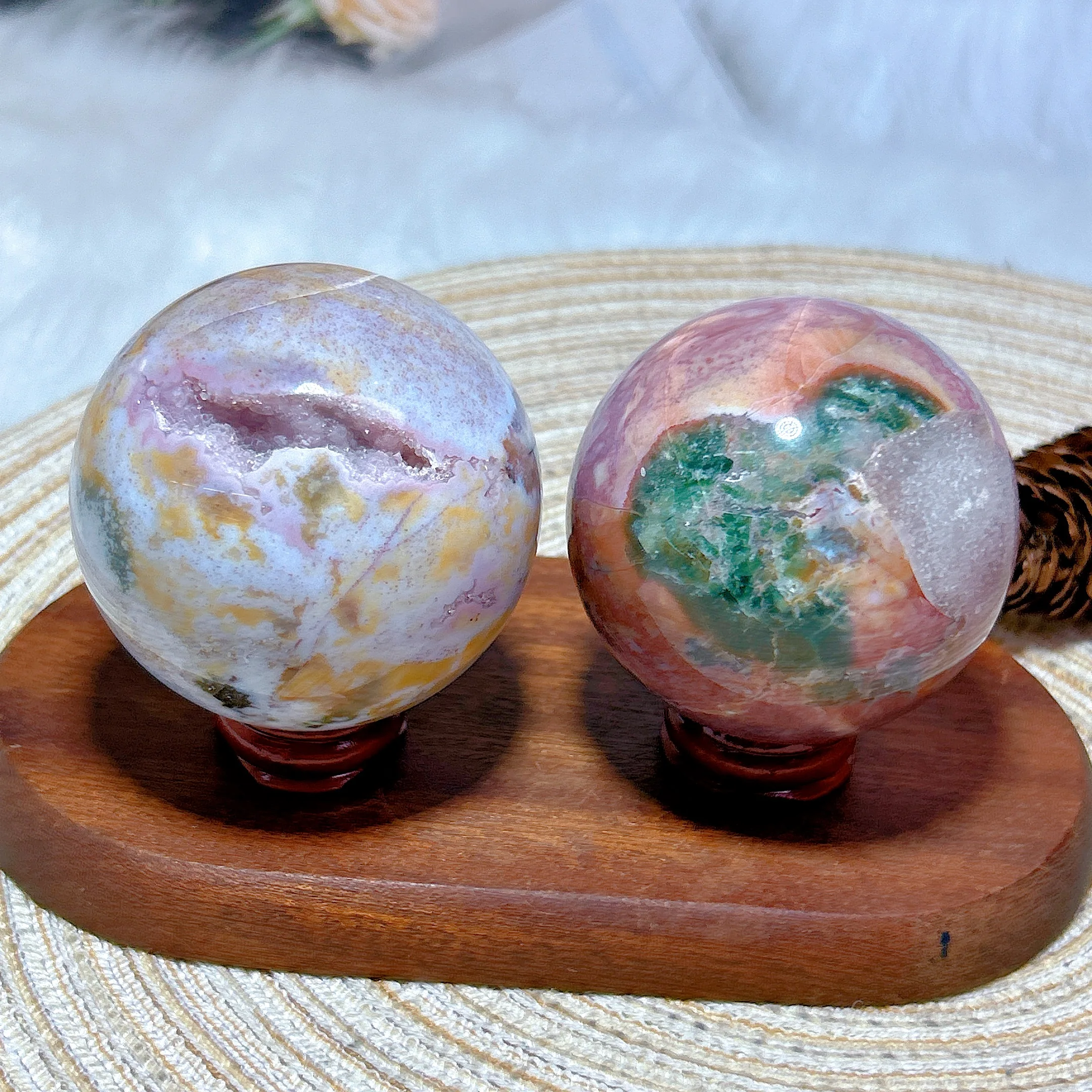 Natural Crystal Ocean Jasper Sphere Polished Colorful Ball Gemstone Healing Reiki Home Decorations Room Decor Gift