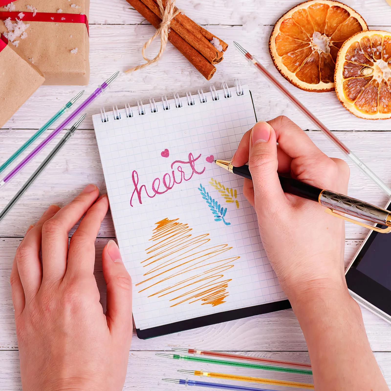 

120Pcs Gel Pen Ink Refills 0.8mm Fine Tip Multicolor Pack with Glitter Metallic Neon Pastel Tones for DIY Scrapbooking Drawing