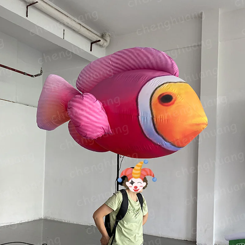 팽창식 분홍색 손잡이 물고기, 동물 에어 모델, 송풍기 포함, 야외 광장, 쇼핑몰 장식, 퍼레이드 장식