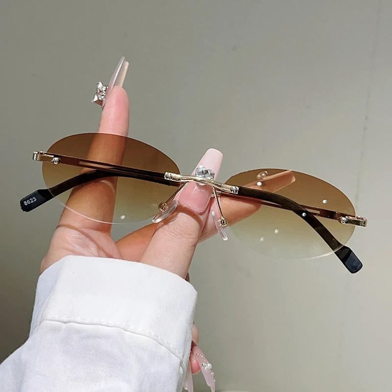 KAMMPT Rimless Oval Sunglasses Men Fashion Gradient Decor Shades Women 2025 New Trendy Vintage Brand Design Casual Sun Glasses image 3