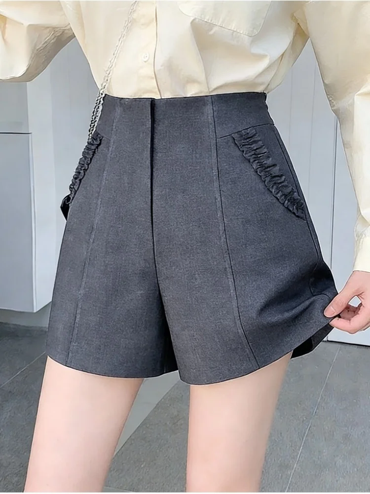 SMTHMA Nieuwe Mode Shorts Voor Vrouwen Hoge Taille 2026 Lente Collectie Zwart A-lijn Brede Benen Slanke Casual Korte Broek