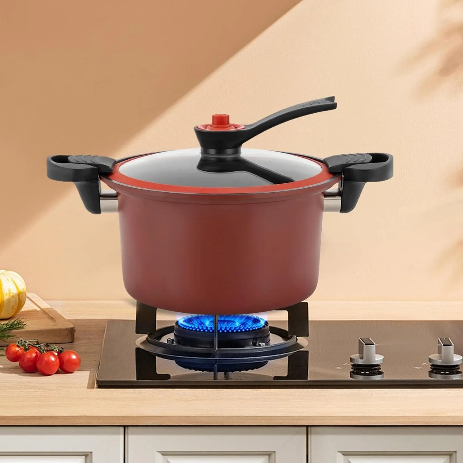 طنجرة الضغط الدقيقة، وعاء غير لاصق متعدد الوظائف من الفولاذ المقاوم للصدأ 304 مع غطاء قفل بصري، يعمل بالغاز، مواقد كهربائية