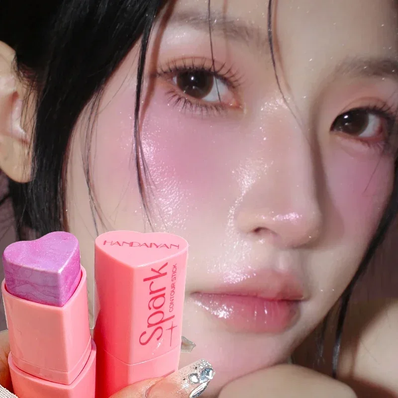 Cheek Blush Highlighter Stick Matte Glitter Rouge Natural Heart-shaped Brighten Face Contouring Blush Korean Highlighter Makeup