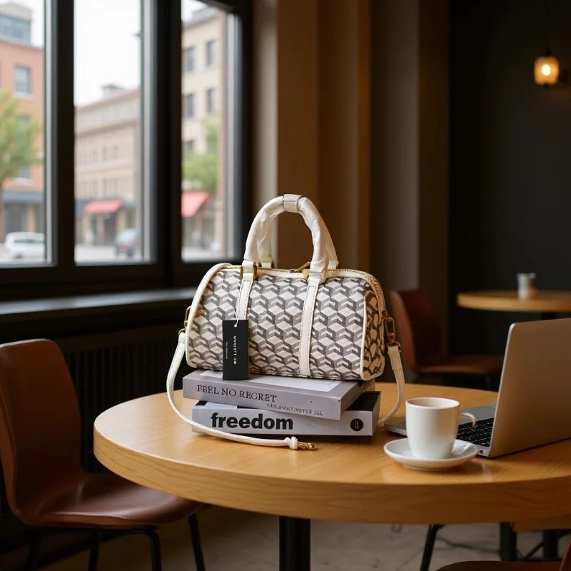 Geometric Boston Bag Women Large Capacity PU Leather Top Handle Handbag Convertible Crossbody Purse Travel Office