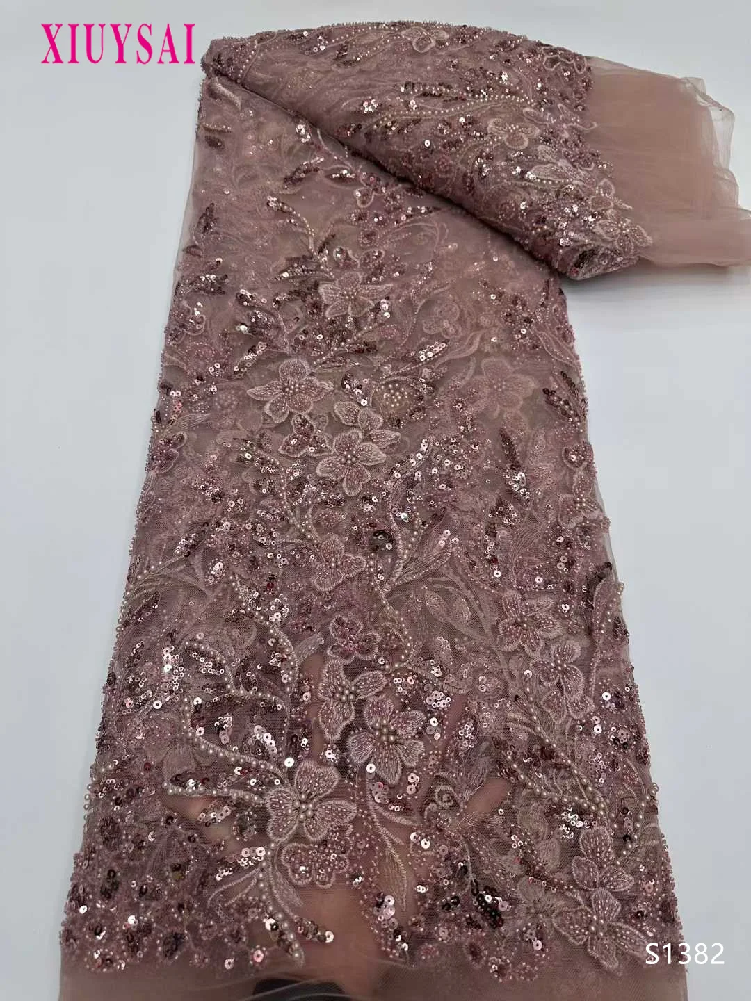 

2025 High Quality African Nigerian With Tulle Sewing Lace Fabric Guipure Embroidery Dresses Sequins Beads Stone 5yards