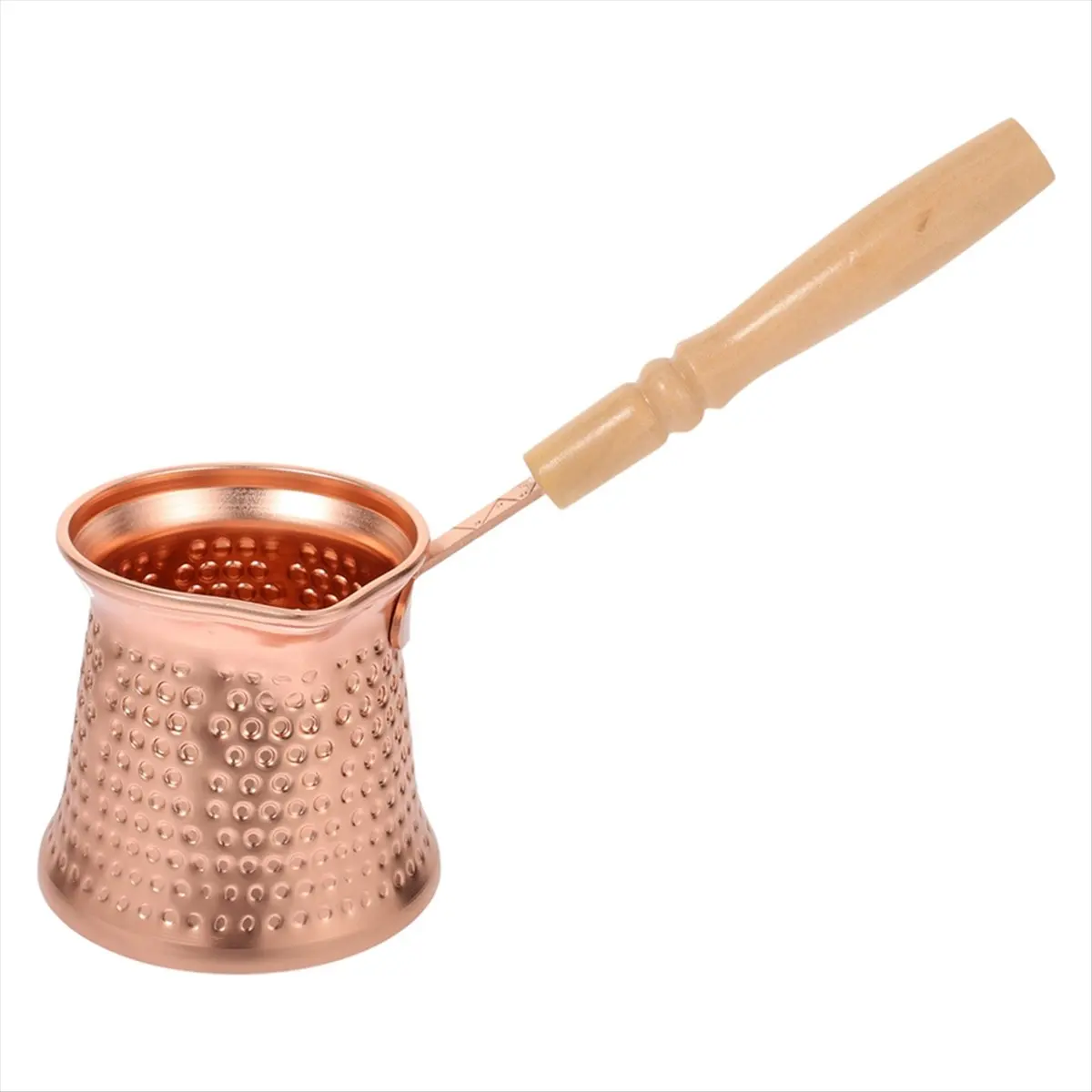 A013 Turkish Coffee Pot Milk Jug with Wooden Handle Kitchen Coffee Heating Pot Copper Aluminium, 350ml for Home Espresso