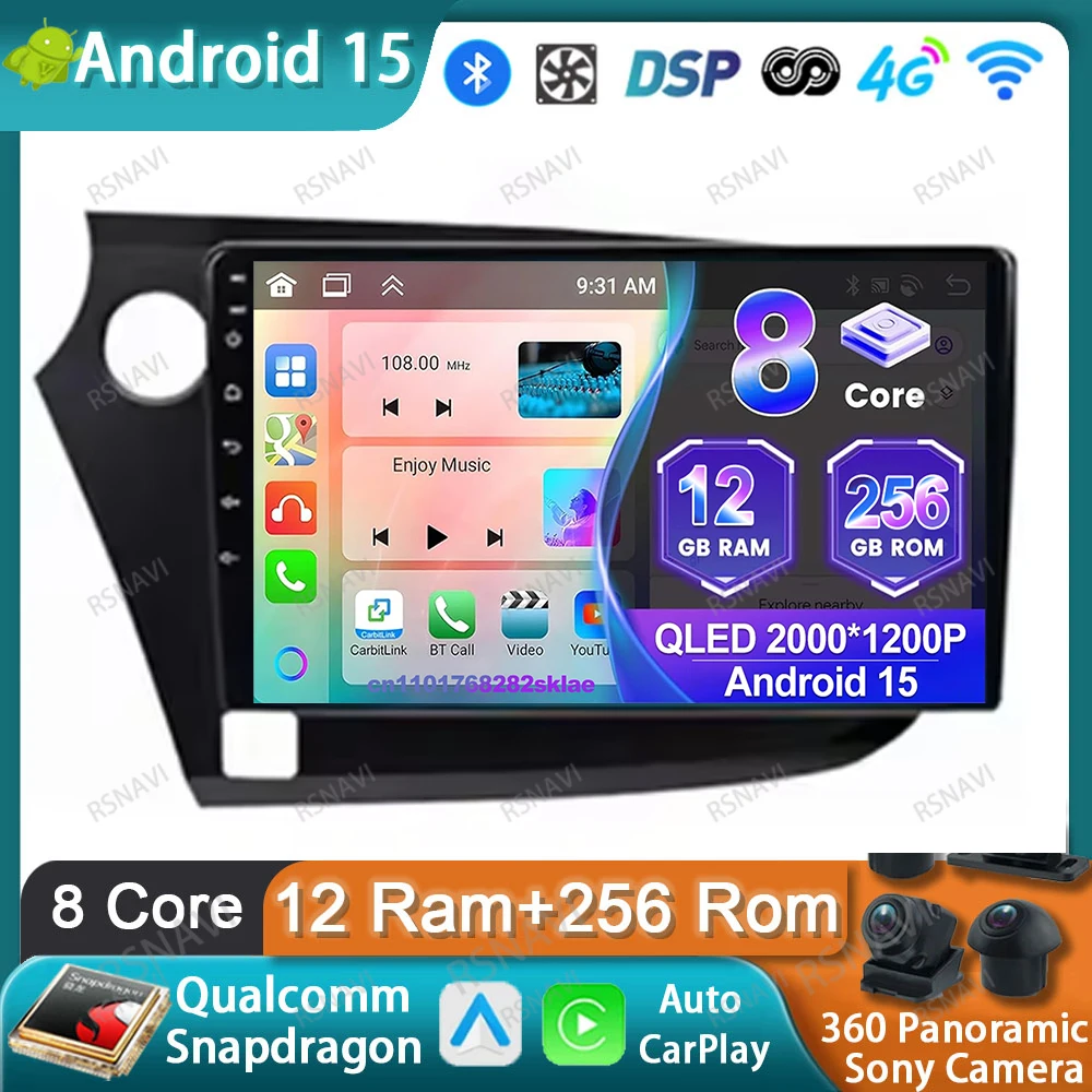 

Автомобильный радиоприемник Android 15 для Honda Insight 2 2009-2014 LHD Qualcomm Snapdragon 360 с камерой Viedo Player QLED RDS Autoradio DSP BT