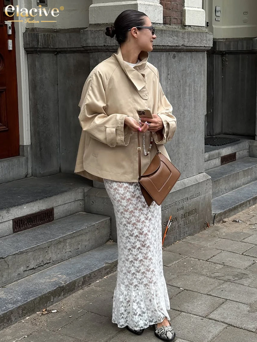 Clacive 섹시한 느슨한 흰색 여성 스커트 2026 패션 하이 웨스트 맥시 스커트 우아한 클래식 시스루 스커트 여성 의류