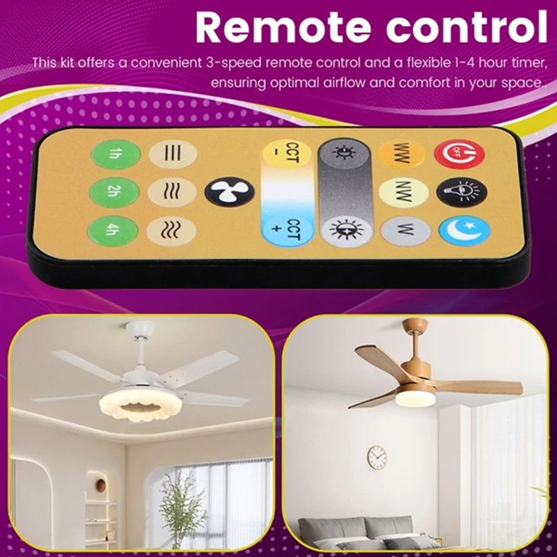 10Pcs Wireless Switches 3-Speed Timing Remote Control For E27 Ceiling Fan Light, 1-4H Timing Remote Control