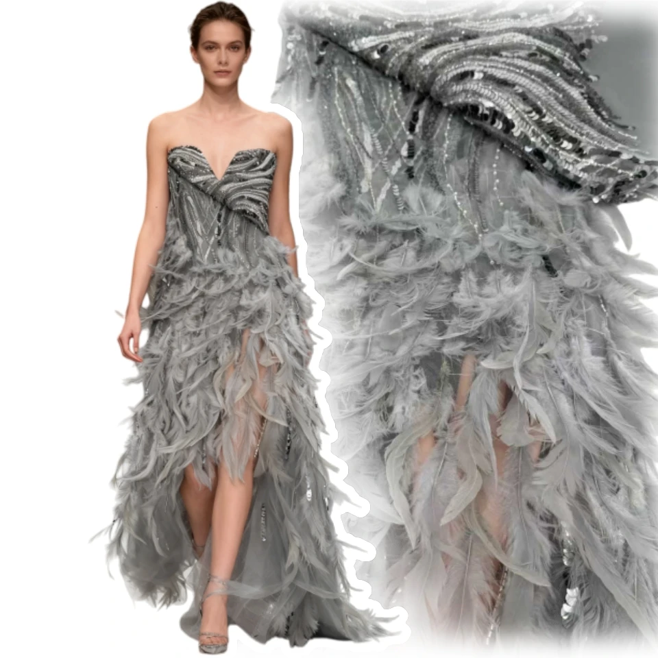 

Роскошная кружевная ткань с шлейфом для дизайна кутюр, французская африканская нигерийская длинная одежда для выпускного вечера, свадебные украшения с блестками SZ1808