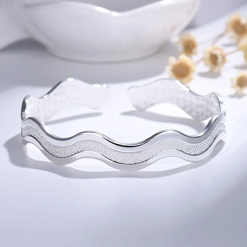 

Popular Brands 925 Sterling Silver Fine Frosted Wave Star River Bracelets Bangle Jewelry Fashion Party Wedding Gifts