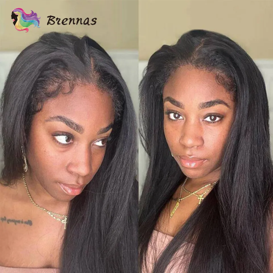 

4C Hairline Wig Yaki Straight 13X4 Lace Front Wig Realistic Hairline Kinky Straight Natural 4C Edges Glueless Lace Frontal Wigs