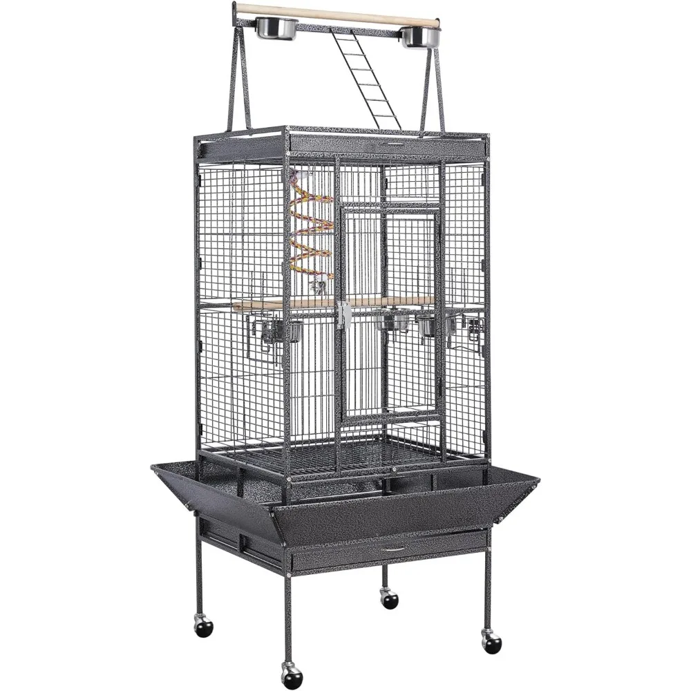 

Rolling Play Top Large Parrot Bird Cage for African Grey Cockatiel Conure Lovebird Parakeet Budgie