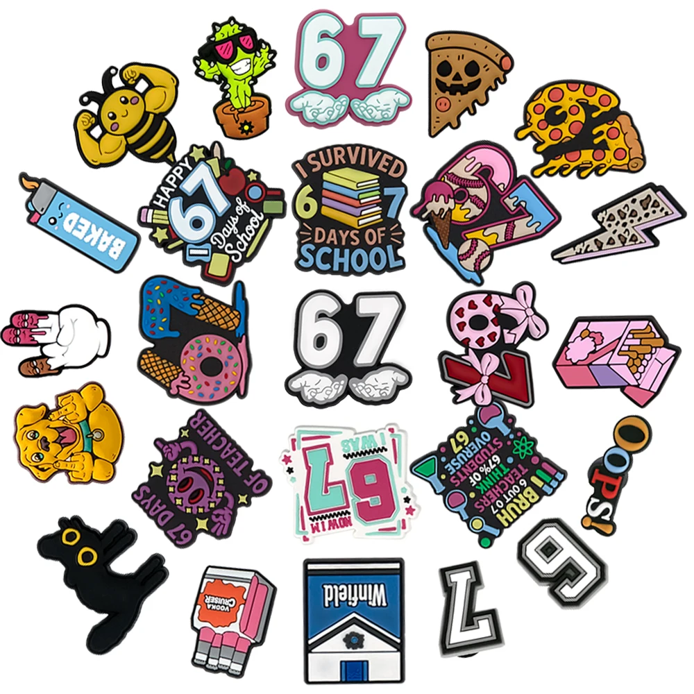 1/25 Stück Trendige Schuh-Charms mit der Zahl 67, lustige Cartoon-Schuh-Dekorationspins, coole Pizza-Tier-Schuh-Accessoires für Teenager, Jungen und Mädchen