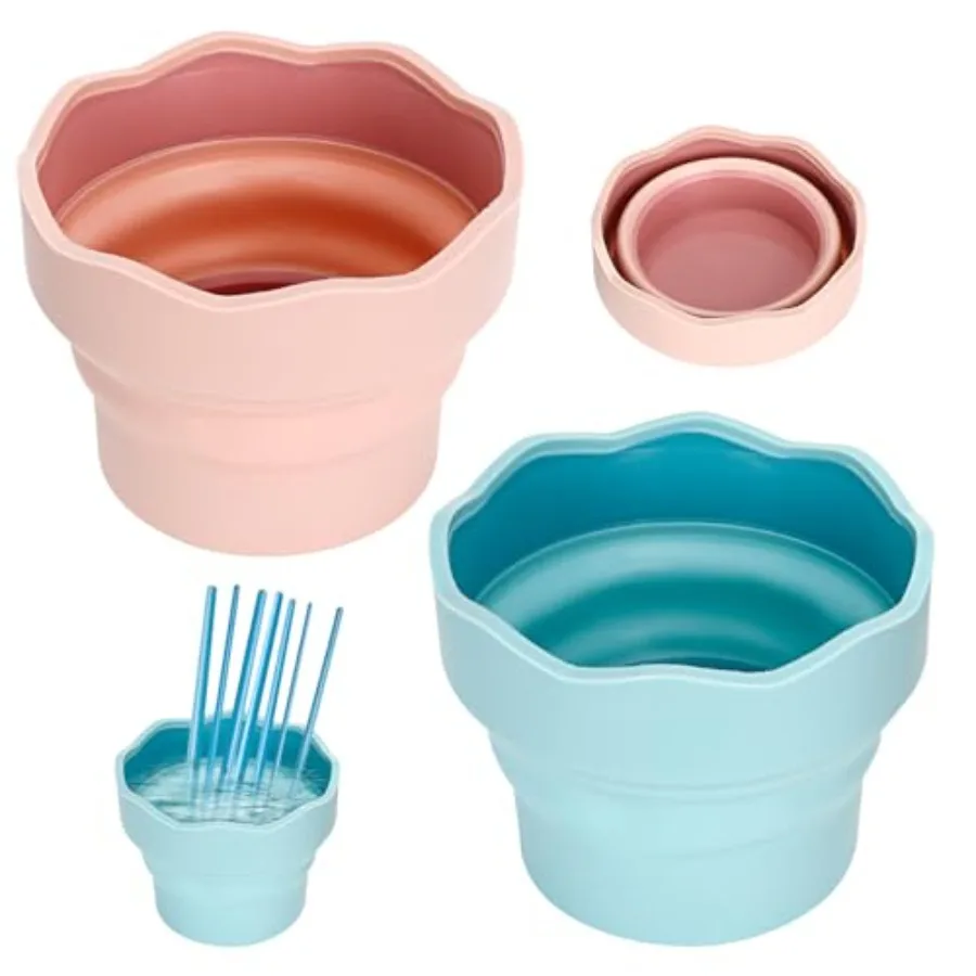 

2 Pcs Collapsible Paint Brush Washer Brush Cleaner Portable Silicone Washing Bucket for Watercolor Oil Painting Pink, Blue