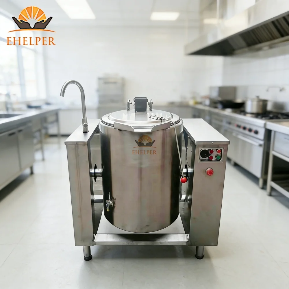 Commercial Electric/Gas Tilting Pan Industrial Large Stainless Steel Cooking Pot Energy Saving Noise Reduction For Restaurant