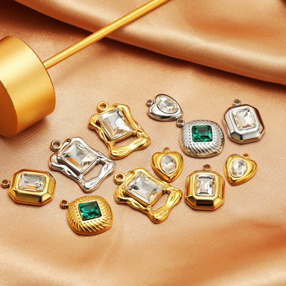 5 Stück kein Verblassen Edelstahl Strass quaderförmige Charms quadratische Anhänger für DIY Luxus Halskette liefert Schmuckherstellung Großhandel