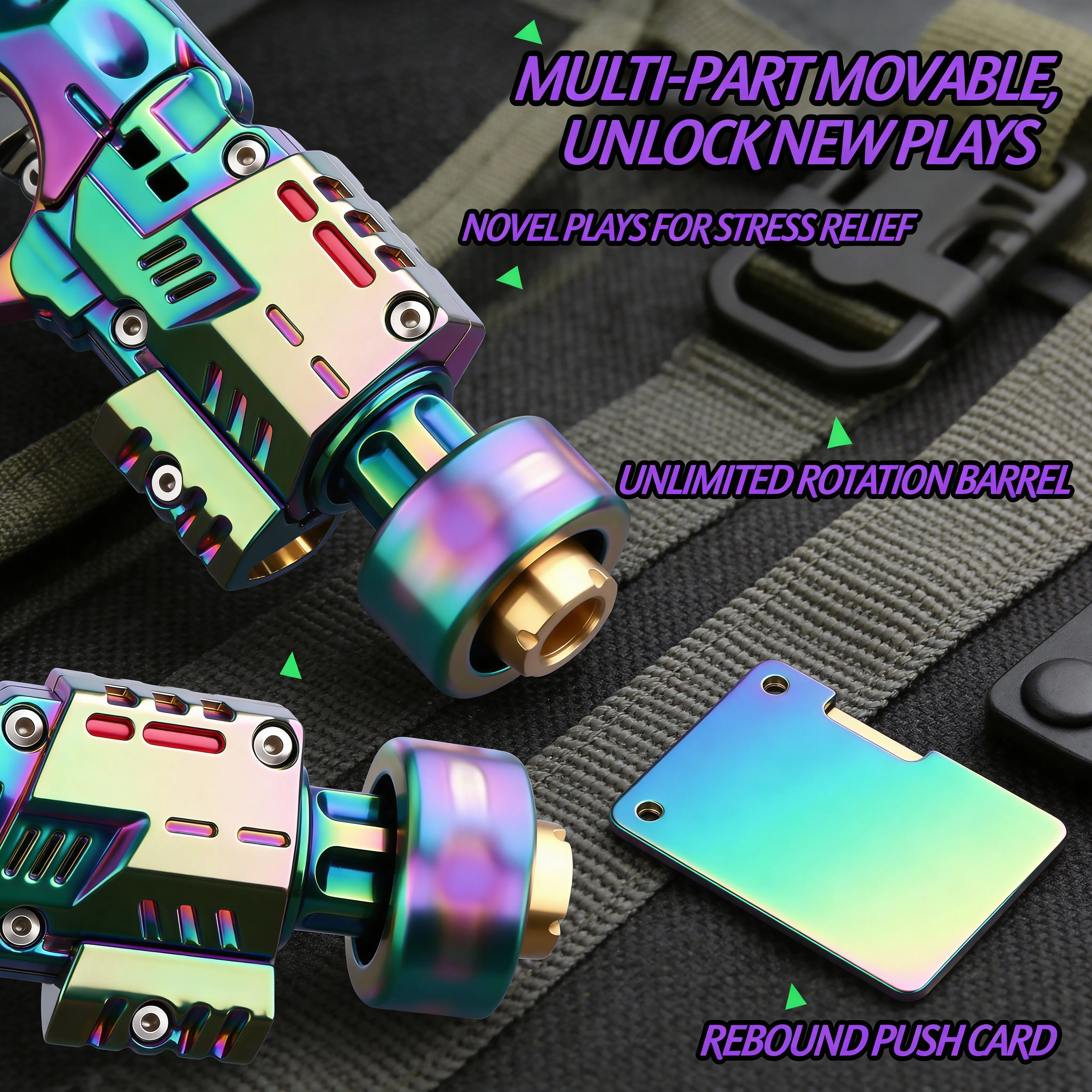 Pistolet jouet en métal. Un pistolet jouet lancable. Texture métallique. Matériau EDC. Cadeau.