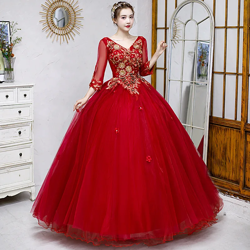 Customized Burgundy Ball Gown Quinceanera Dresses Appliques V Neck Prom Birthday Party Gowns Vestido De Noche robes de soirée