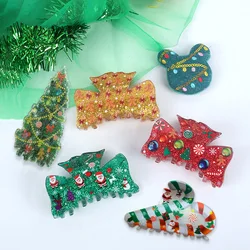 YHJ Christmas Present Hair Claw Cool Red Green Christmas Tree Hat Acrylic Hair Claw Clips Hair Accessories for Women Girls