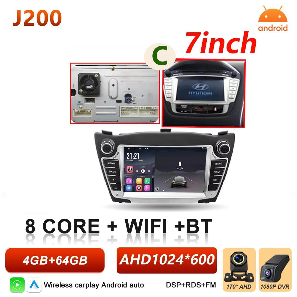 Android Auto autoradio voor Hyundai IX35 Tucson 2 LM 2009 - 2015 Carplay multimediaspeler autoradio BT Wifi 5G touchscreen DSP