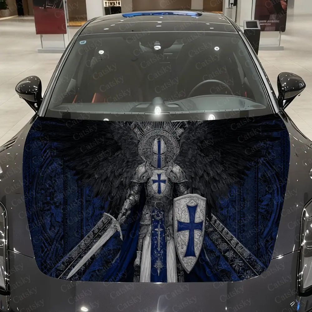 

Cross Heraldry Winged Knight Car Vinyl Wrap, PVC Waterproof Car Hood Sticker, Self-Adhesive Scratch-Resistant Stickers