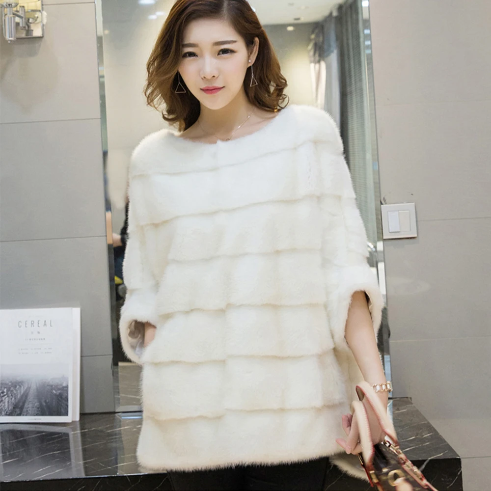 Annsirgra Autumn Winter Real Fur Coat Women Natural Rex Rabbit Fur Pullover Fashion Luxury Warm Overcoat 6XL Big Size BlackWhite