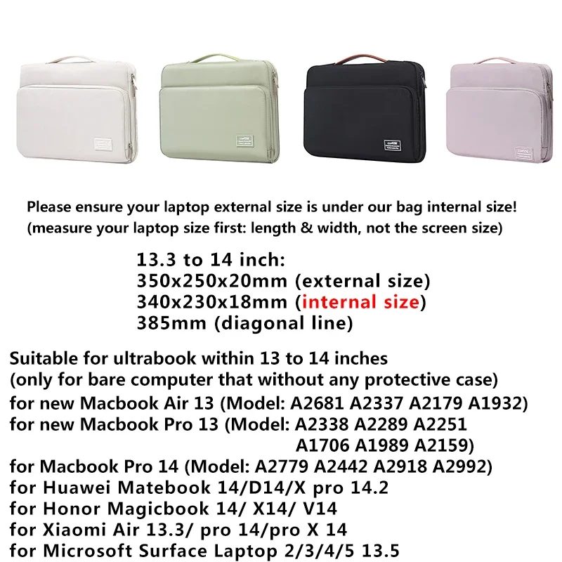 Laptop Carring Case Sleeve Bag 13.3 14 inch for MacBook Pro 13 14.2 M3 Air 13.6