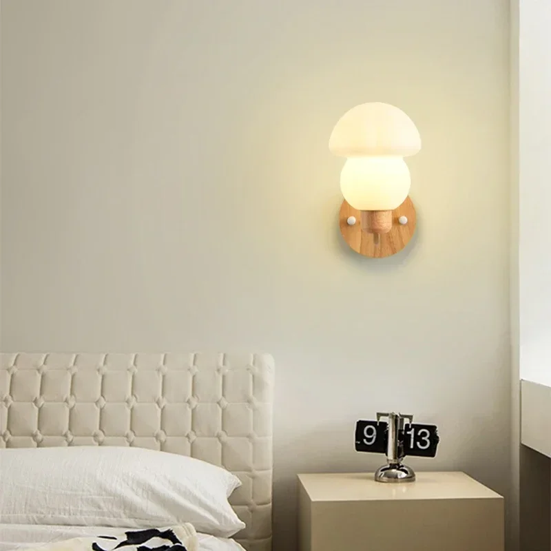 YECTSKINordic LED Wall Lamp Interior Lighting Bedroom Living Room TV Hallway Home Decoration Interior Mushroom Wall Light Sconce