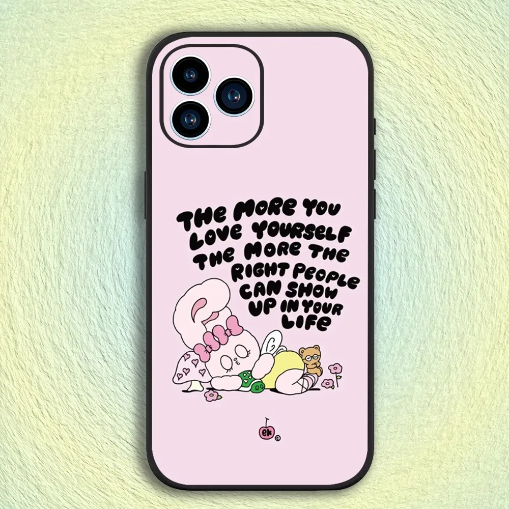 Kawaii E-Esther Bunny Phone Case For iphone15 14 13 12 11 Pro Max Mini X 7 8 Soft Case