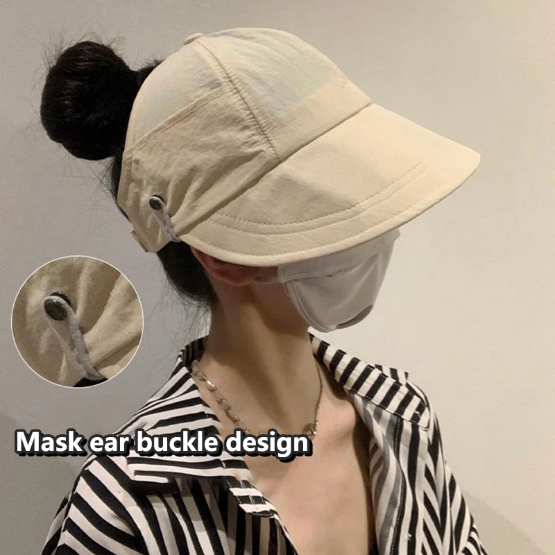 Foldable Wide Brim Ponytail Sun Hat Adjustable Cap Summer Quick-dry Visor Fisherman Cap For Women Beach Hat