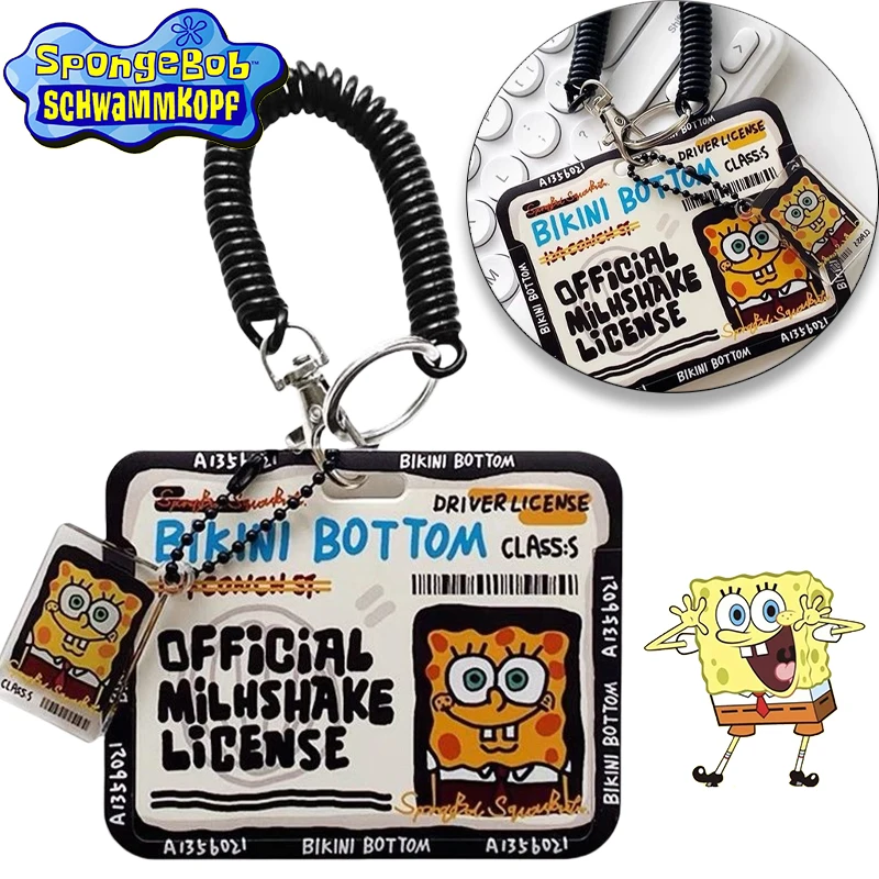 Titular de la tarjeta de Bob Esponja ABS Slide Kpop foto tarjetero llavero autobús estudiante titular de la tarjeta de identificación dibujos animados lindos tarjetas mangas suministros