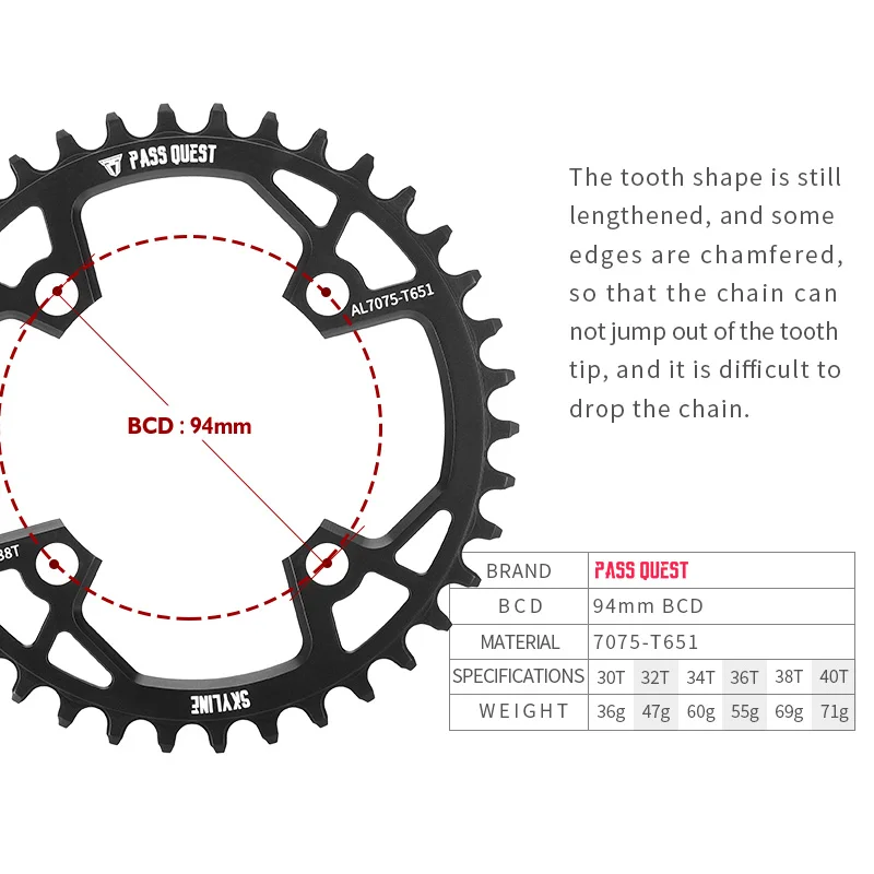 PASS QUEST 94BCD 30T-40T Chainring MTB Narrow Wide Mountain Bike Bicycle Chainwheel forSram NX X1 ForGX1400 Crankset Plate