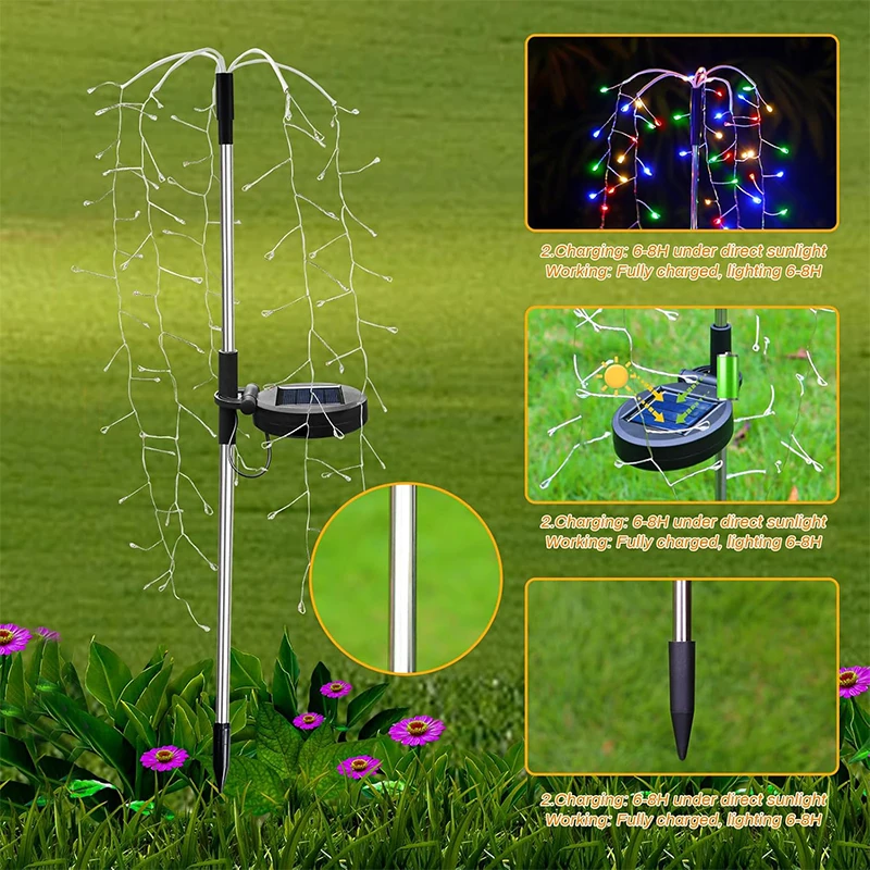 Outdoor LED Firework Christmas Decor Solar Lights Waterproof Garden Party Fairy Solar Lights for Landscape Lawn Pathway Patio