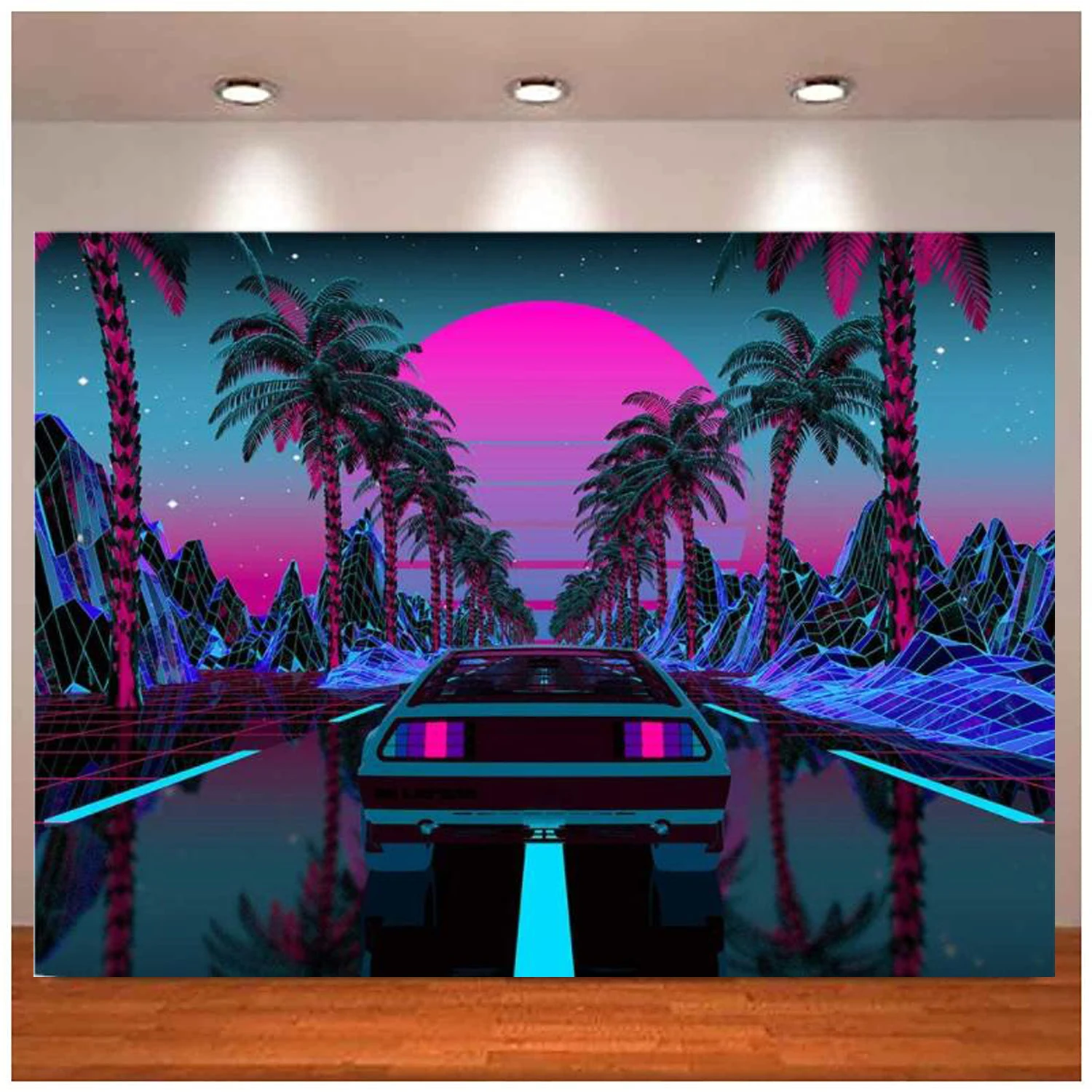 

Urban Street Scene Backdrop Cars Trees Sunset Starry Sky Wall Decoration Colorful Punk Room Bedroom Decoration Background