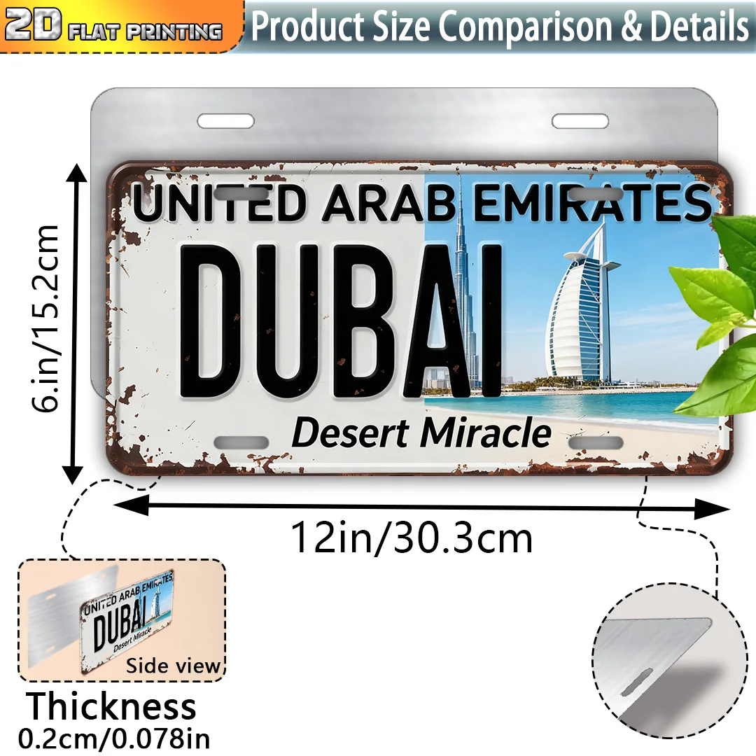 Aluminum Painting United Arab Emirates Dubai Desert Miracle Vintage License Plate Style Retro Metal Tin Sign Home Wall Decoration