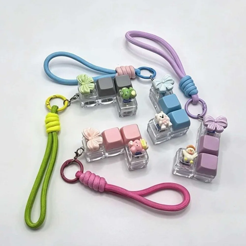Portable 4 Grids Keyboard Clicker Keychain Rabbit Frog Bear Duck Creative Bowknot Stress Relief Keyring Desktop Decoration