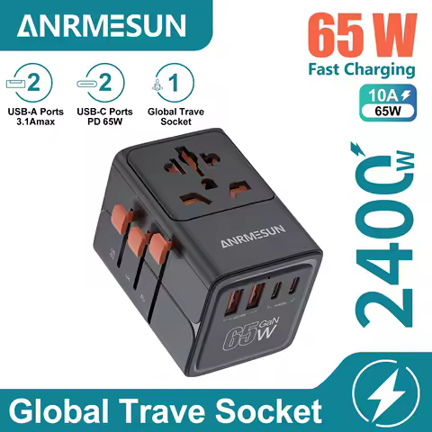 65W/45W/25W GaN Universal Travel Adapter with 2 USB Ports and Type-C Fast Charging — Best overall value pick