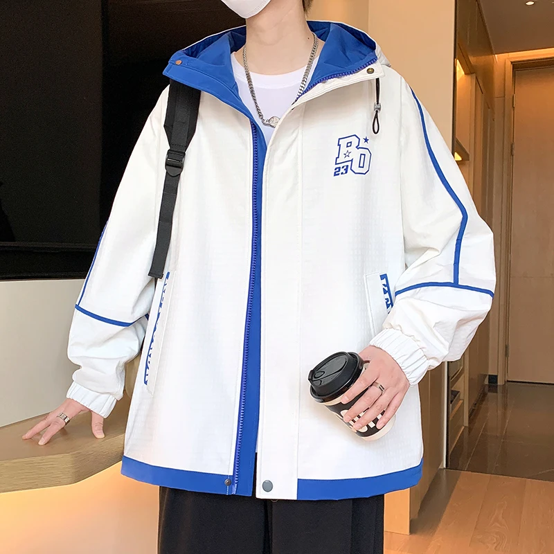 

2024 Spring Autumn trend Hooded Jacket for Men Lapel Casual Coats Social Streetwear Windbreaker Men Clothing