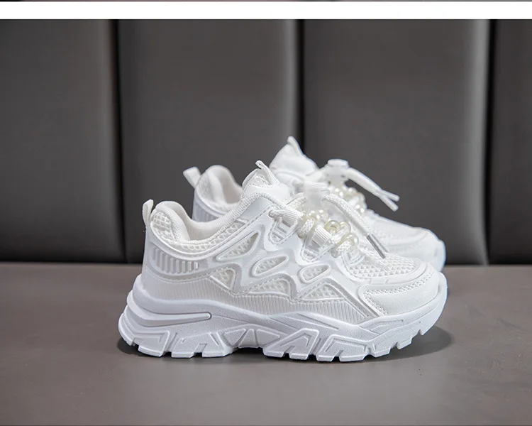 Kinder Mädchen Schule Weiße Freizeitschuhe Einfarbige Mesh-Sportschuhe für Kleinkinder Modische Leichte Kinder-Laufschuhe – Detail 17