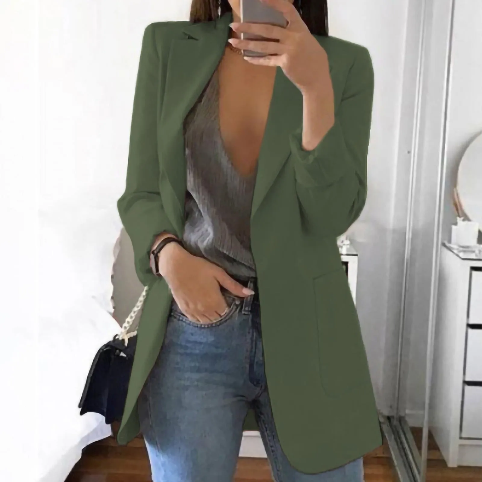 Women Cardigan Solid Open Front Formal Suit Long Sleeve Blouse Coat Ladies Business Wear solid color Blazer 2023