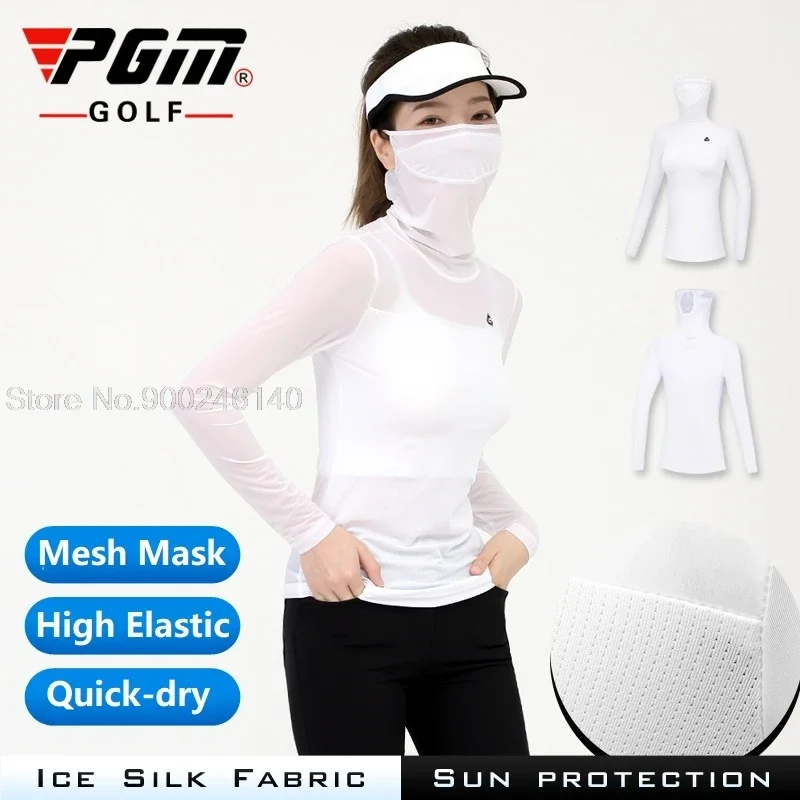 Pgm Womens Anti-UV Shirts Long Sleeve Summer Sunscreen Golf Underwear Ice Silk Cooling Shirt With Mask Outdoor Sports Apparel