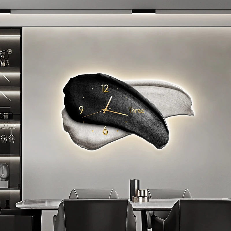 

Abstract Wall Clock With LED Lighting Modern Dining Room Decor Silent Non-Ticking Background Wall Art Painting